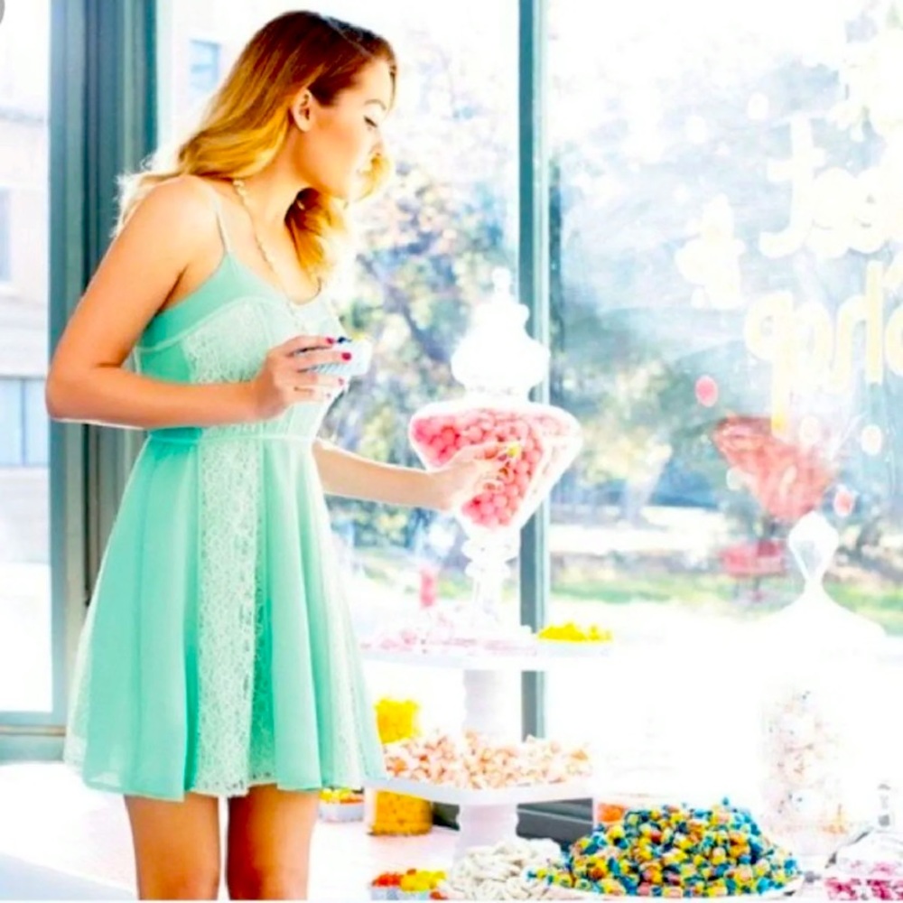 Mint Green Lace and Chiffon Dress LC Lauren Conrad